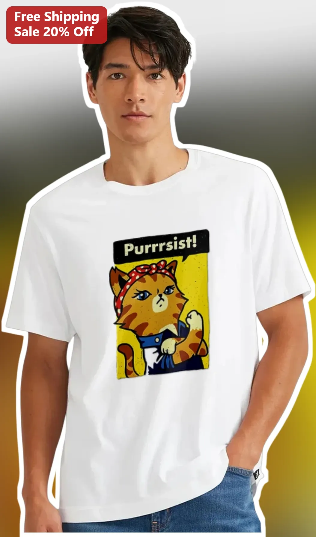 Purrrsist! Cat Graphic Tee for Women Men Funny Rosie Riveter Parody Gift
