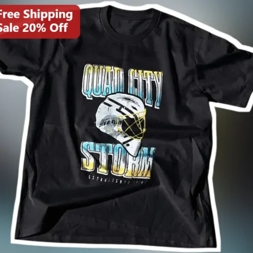 Quad City Storm Hockey Fan Tee Distressed Goalie Mask Graphic Shirt
