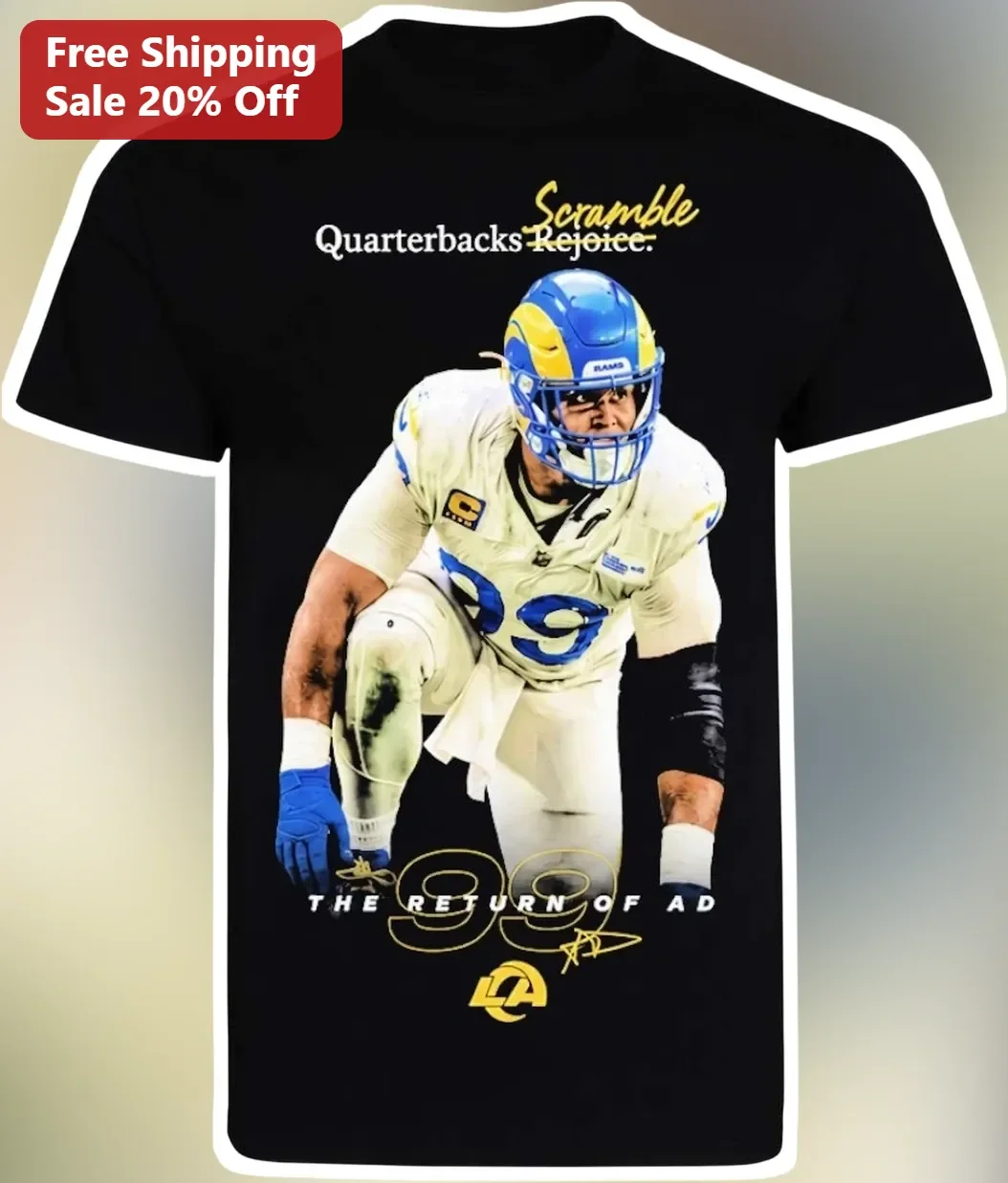 Quarterbacks Scramble Rejoice Tee Matthew Stafford Rams NFL Football Humor Shirt available at our Chicago, Illinois warehouse