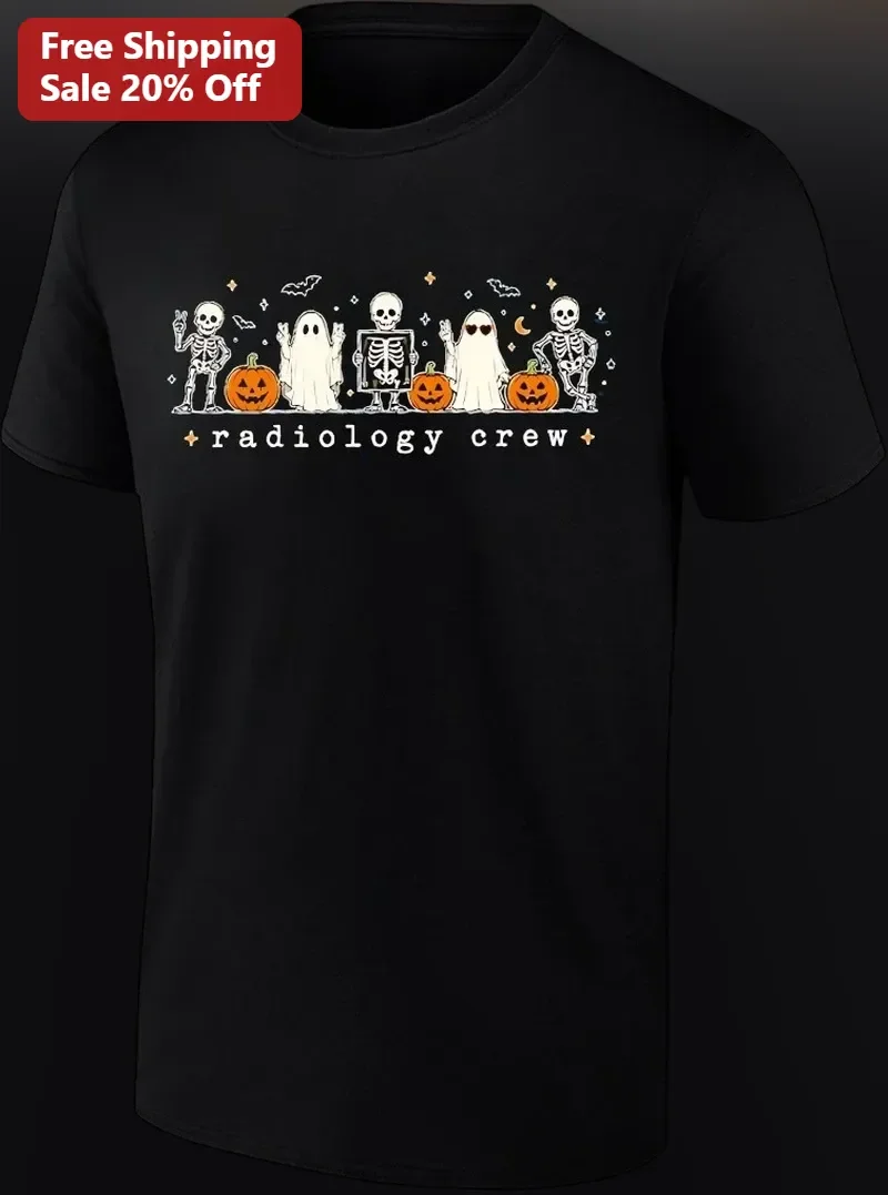 Radiology Crew Halloween Skeleton X-Ray Graphic Tee for Radiologic Technologists