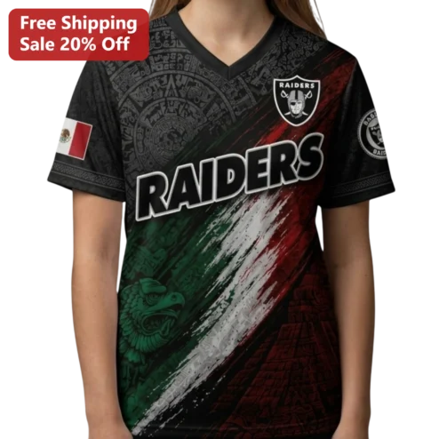 Raiders Aztec Heritage Graphic Tee Las Vegas NFL Football Mexican Flag Design