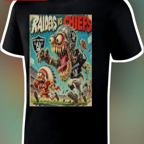Raiders vs Chiefs Eat the West Vintage Horror Zombie Football Graphic Tee