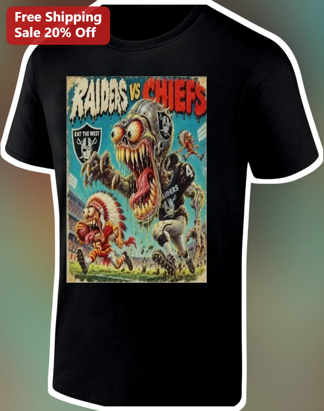 Raiders vs Chiefs Eat the West Vintage Horror Zombie Football Graphic Tee