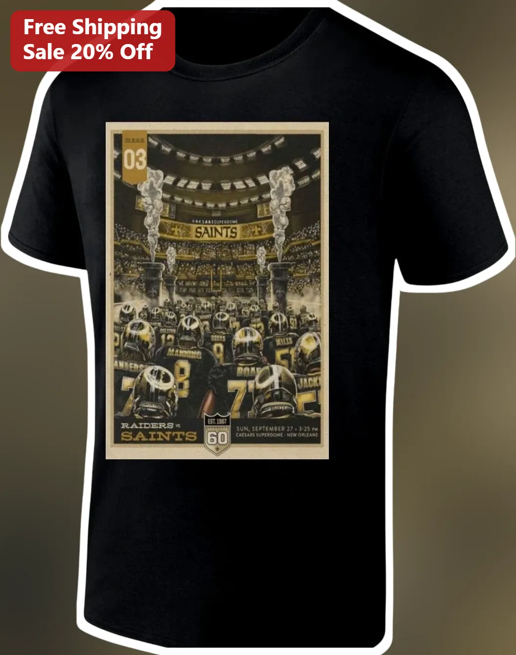Raiders vs Saints Est. 1967 Vintage NFL Game Day Tee for Men and Women