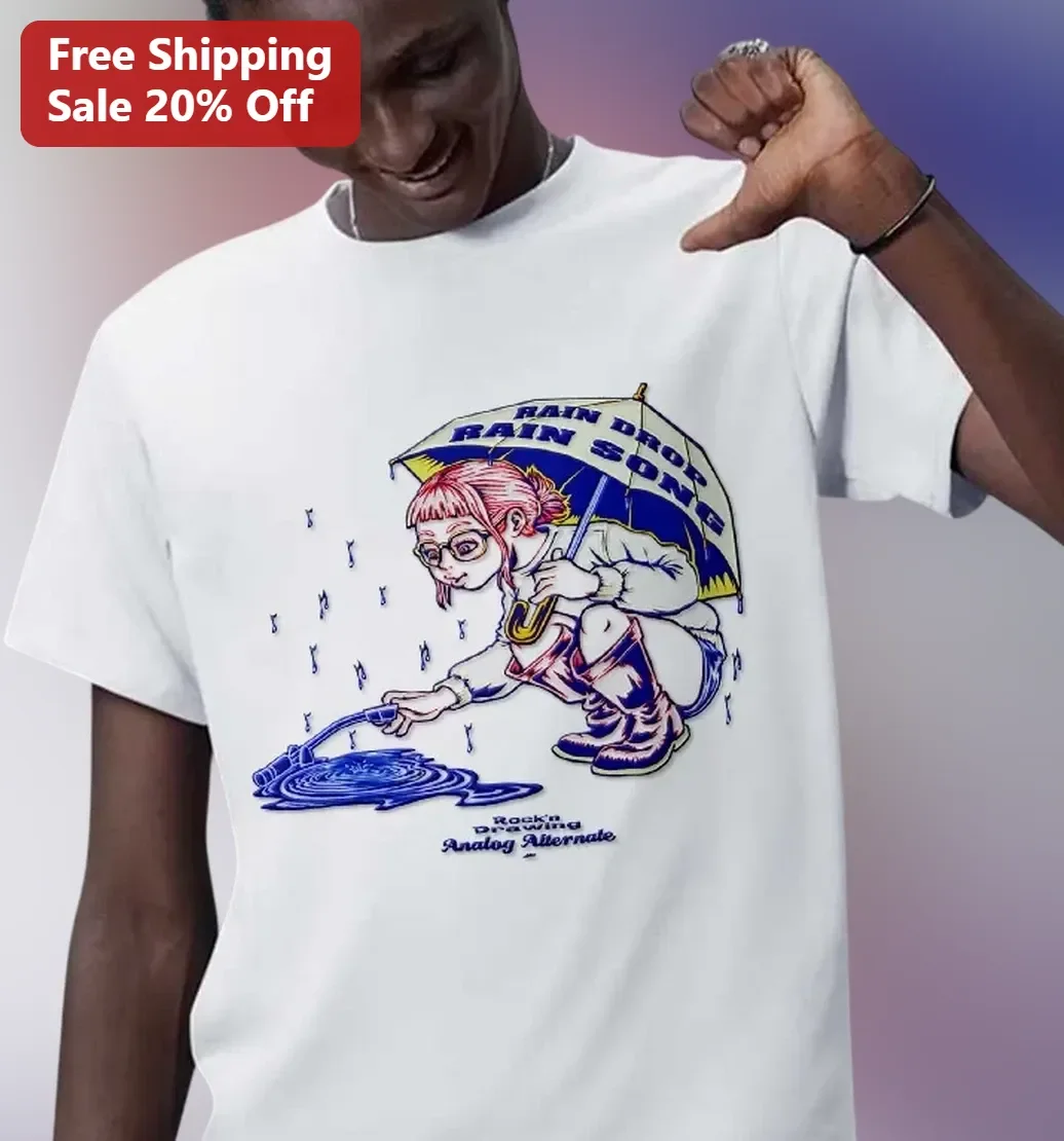 Rain Drop Rain Song Tee Retro Vintage Illustration Girls Umbrella Puddle Graphic Shirt