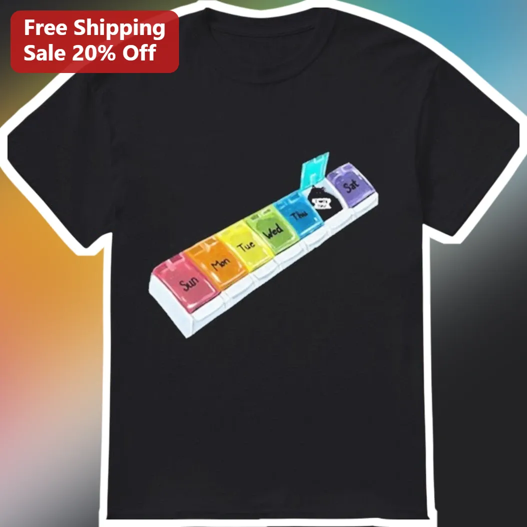 Rainbow Pill Organizer Skull Graphic Tee for Nurses Medical Humor Gift