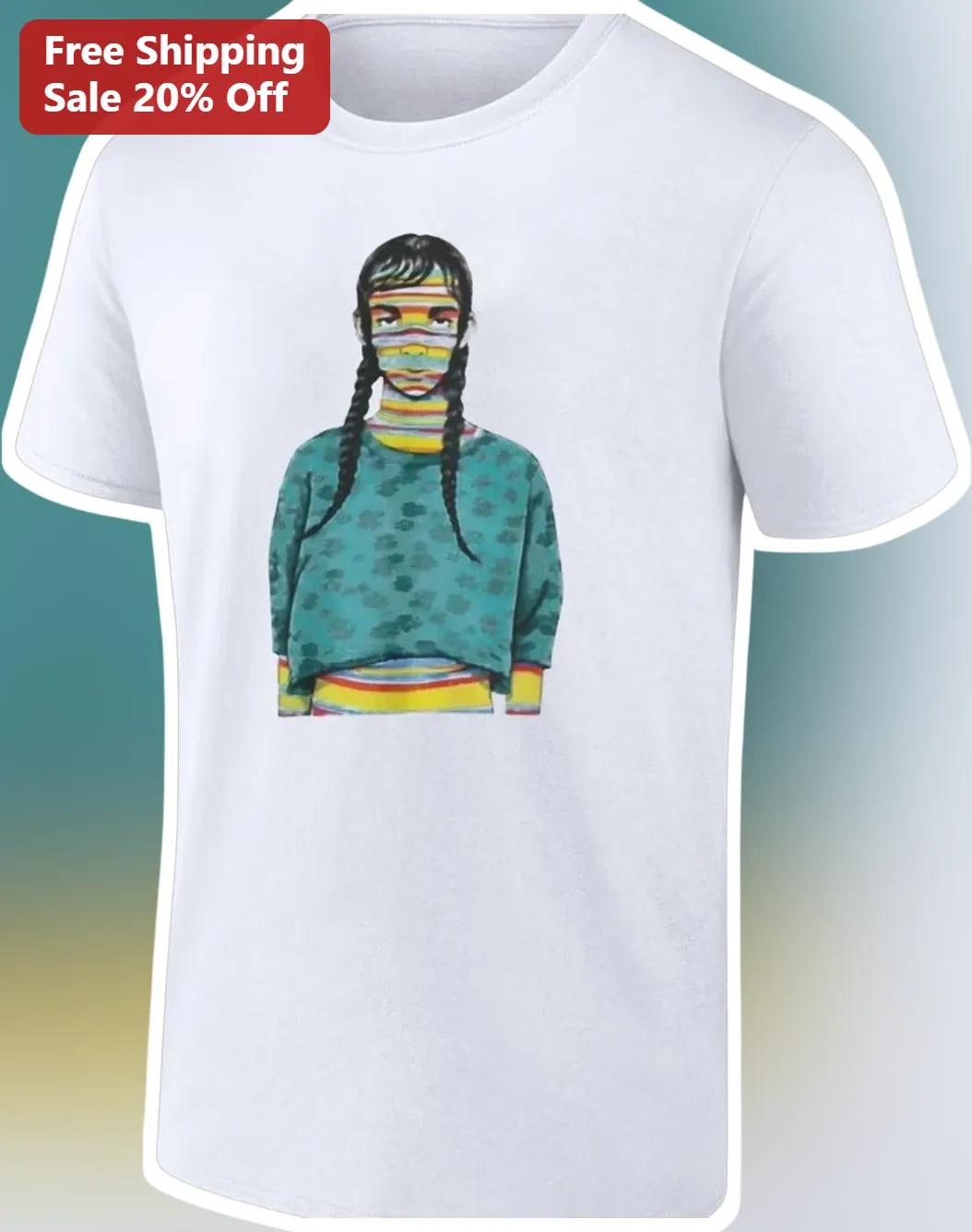 Rainbow Striped Face Girl Graphic Tee Camilla Cream A Bad Case of Stripes Book Lover Gift for Teachers