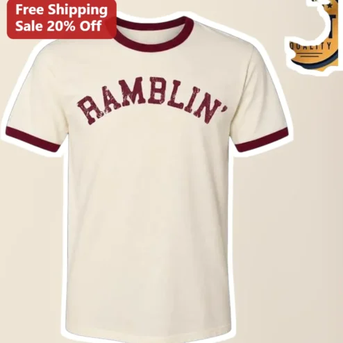 RAMBLIN' Vintage Collegiate Distressed Ringer Tee for College Fans Alumni