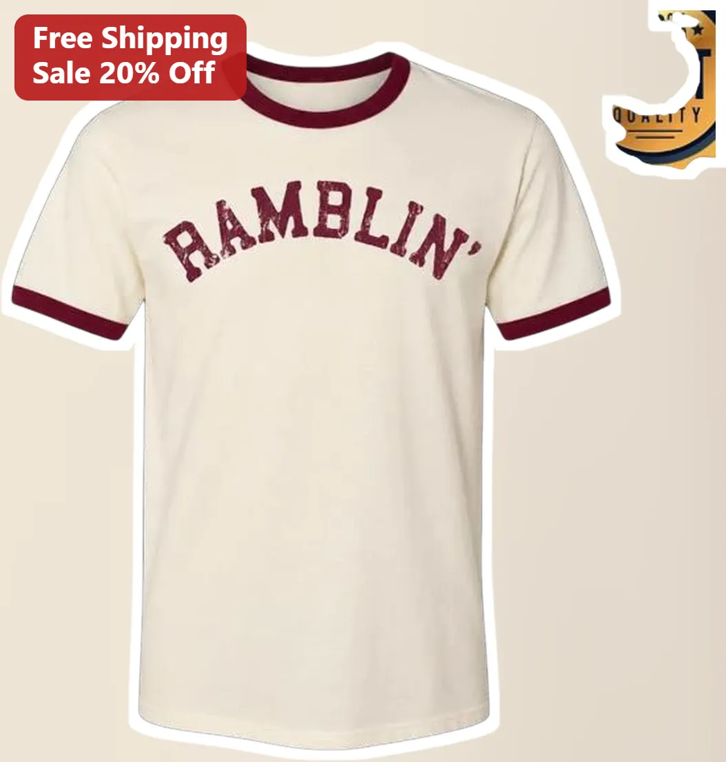 RAMBLIN' Vintage Collegiate Distressed Ringer Tee for College Fans Alumni