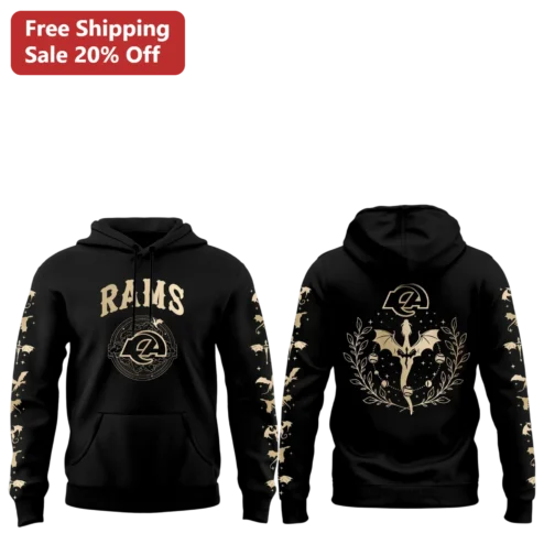 RAMS Hoodie Black Gold Fantasy Dragon Celestial Print Pullover for Men Women NFL Fans