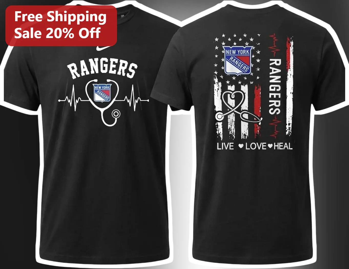 Rangers Live Love Heal Tee NY Rangers Nurse Gift Hockey Doctor Stethoscope Heart Apparel