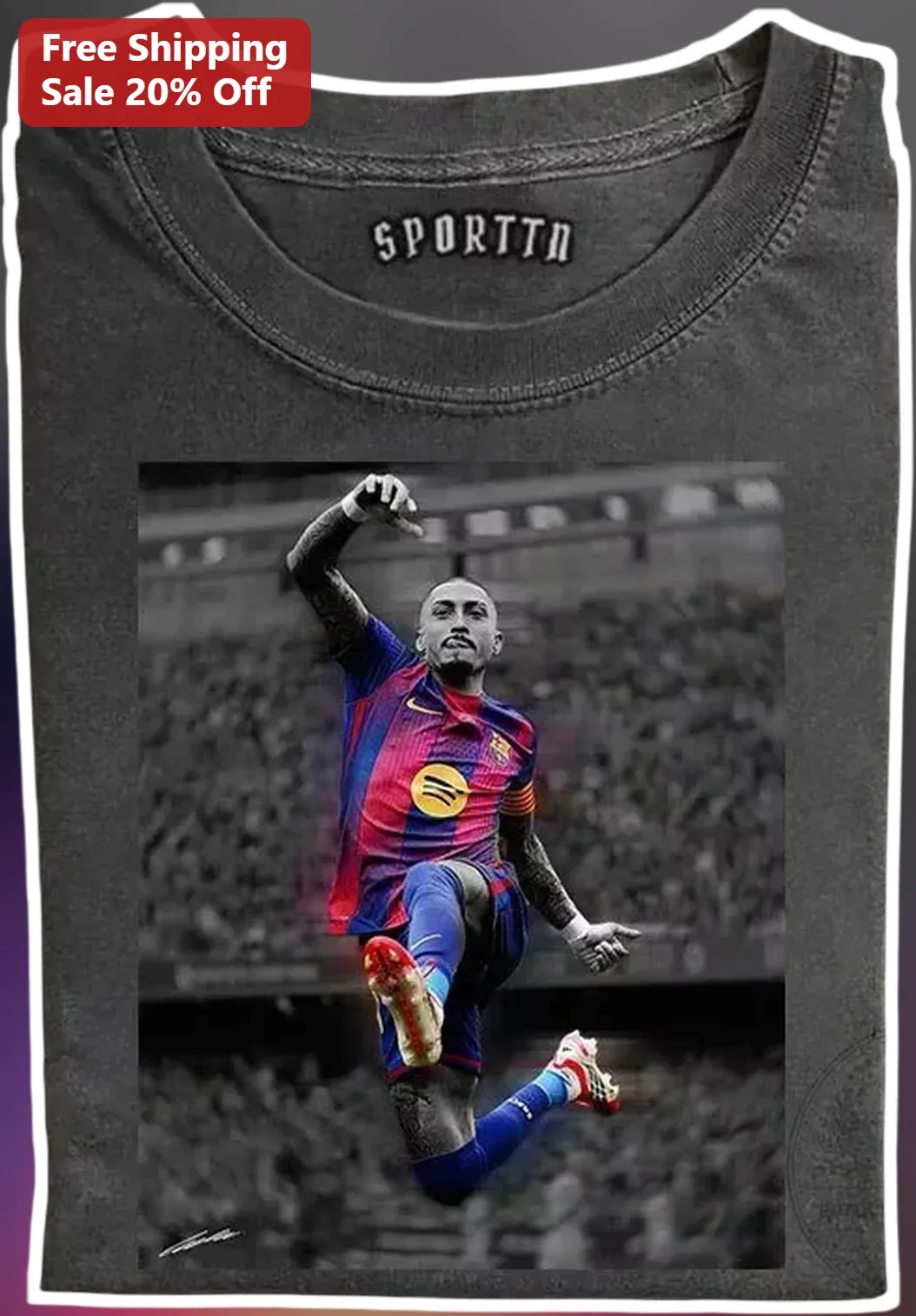 Raphinha Bicycle Kick Graphic Tee FC Barcelona Brazil Soccer Fan Shirt