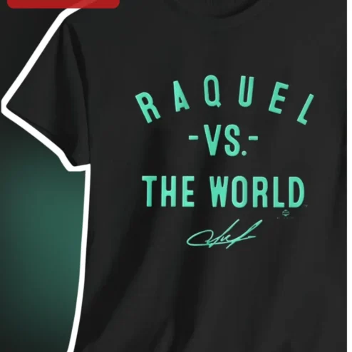 Raquel Vs The World Graphic Tee Retro Sports Style Black Cotton Shirt
