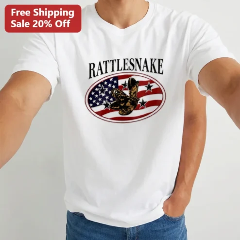 Rattlesnake American Flag Graphic Tee, Vintage Patriotic Western Snake T-Shirt for Men, Wildlife Lover Gift