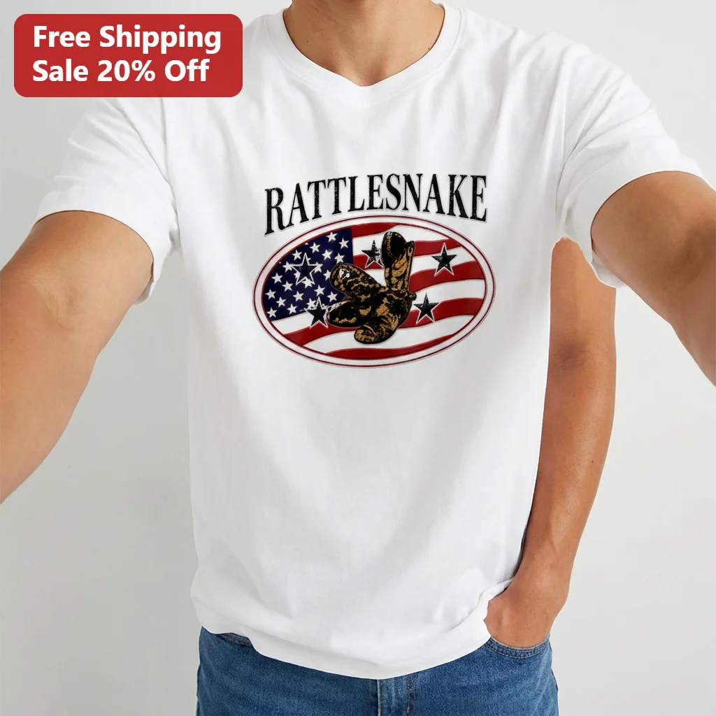 Rattlesnake American Flag Graphic Tee, Vintage Patriotic Western Snake T-Shirt for Men, Wildlife Lover Gift
