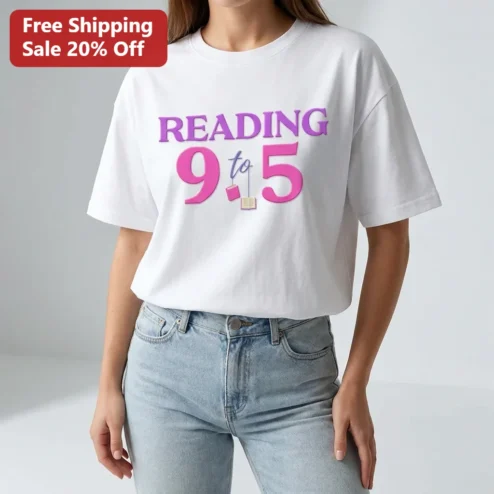 Reading 9 to 5 Tee, Cute Book Lover Reading Shirt for Women, Librarian Teacher Gift