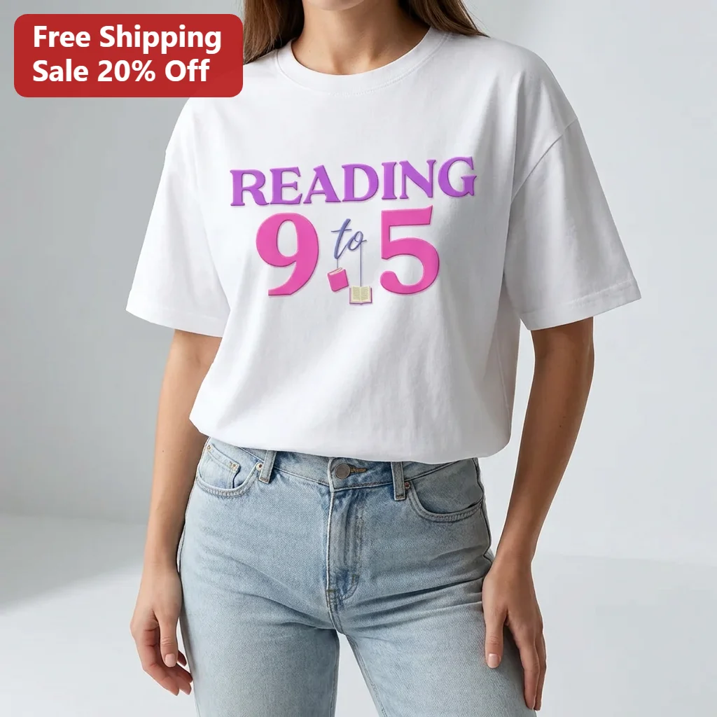 Reading 9 to 5 Tee, Cute Book Lover Reading Shirt for Women, Librarian Teacher Gift