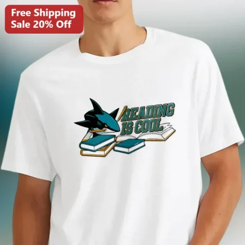 Reading Is Cool Shark Book Lover Graphic Tee Gift for Teachers Students Librarians