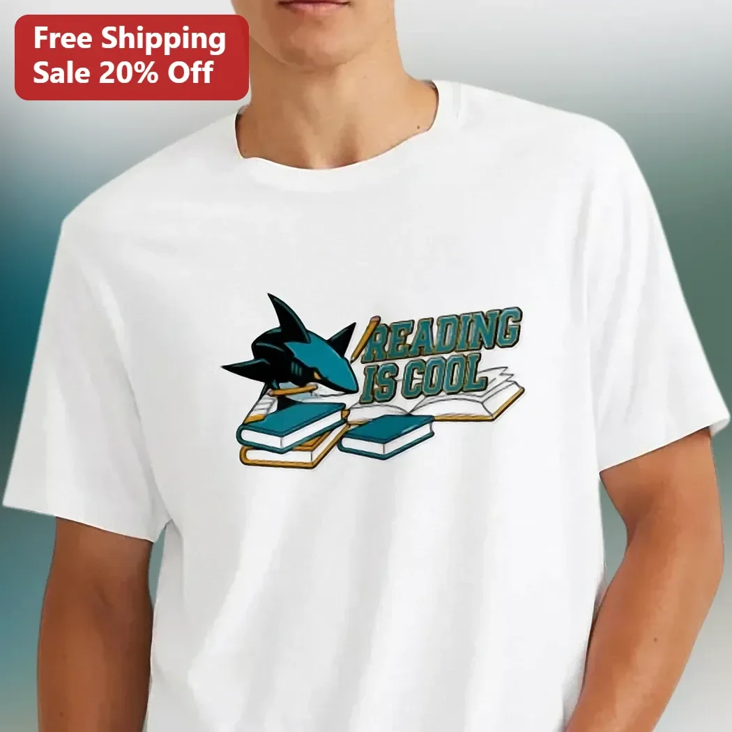Reading Is Cool Shark Book Lover Graphic Tee Gift for Teachers Students Librarians