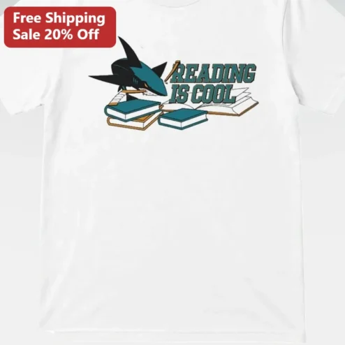 Reading Is Cool Tee Funny Bookworm Shark Graphic Shirt Gift for Teachers Librarians Students