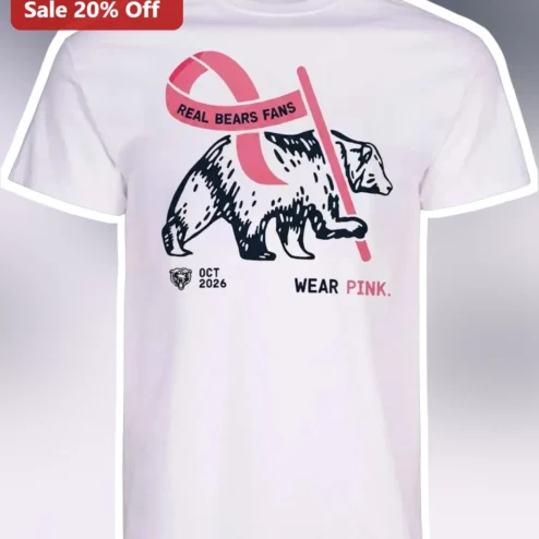 Real Bears Fans Wear Pink Tee Breast Cancer Awareness Charity Graphic Shirt