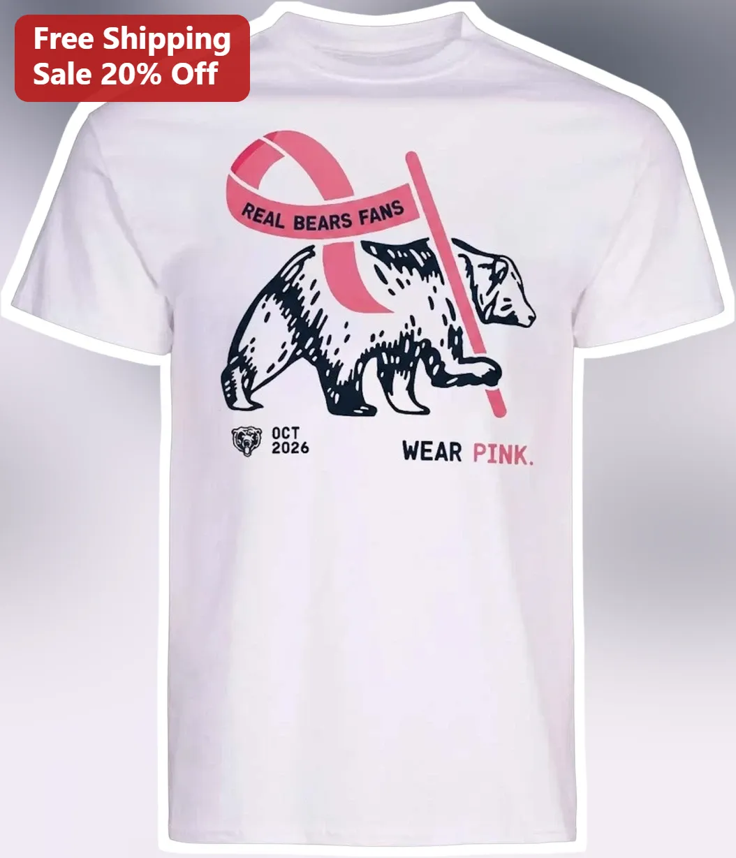 Real Bears Fans Wear Pink Tee Breast Cancer Awareness Charity Graphic Shirt