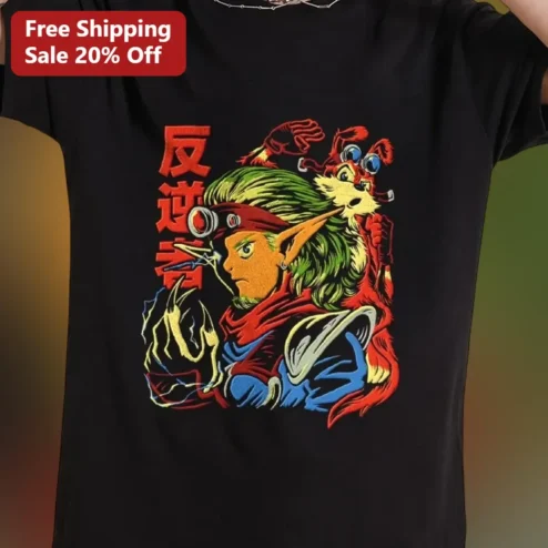 Rebel Fantasy Elf Graphic Tee Retro Gaming Anime Style Shirt