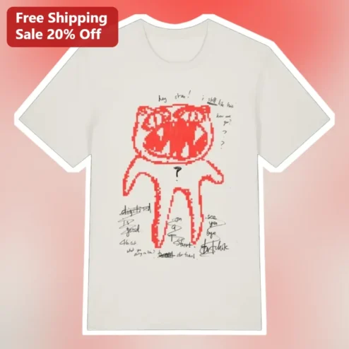 Red Pixel Monster Graffiti Tee Lo-fi Glitch Art Streetwear Shirt