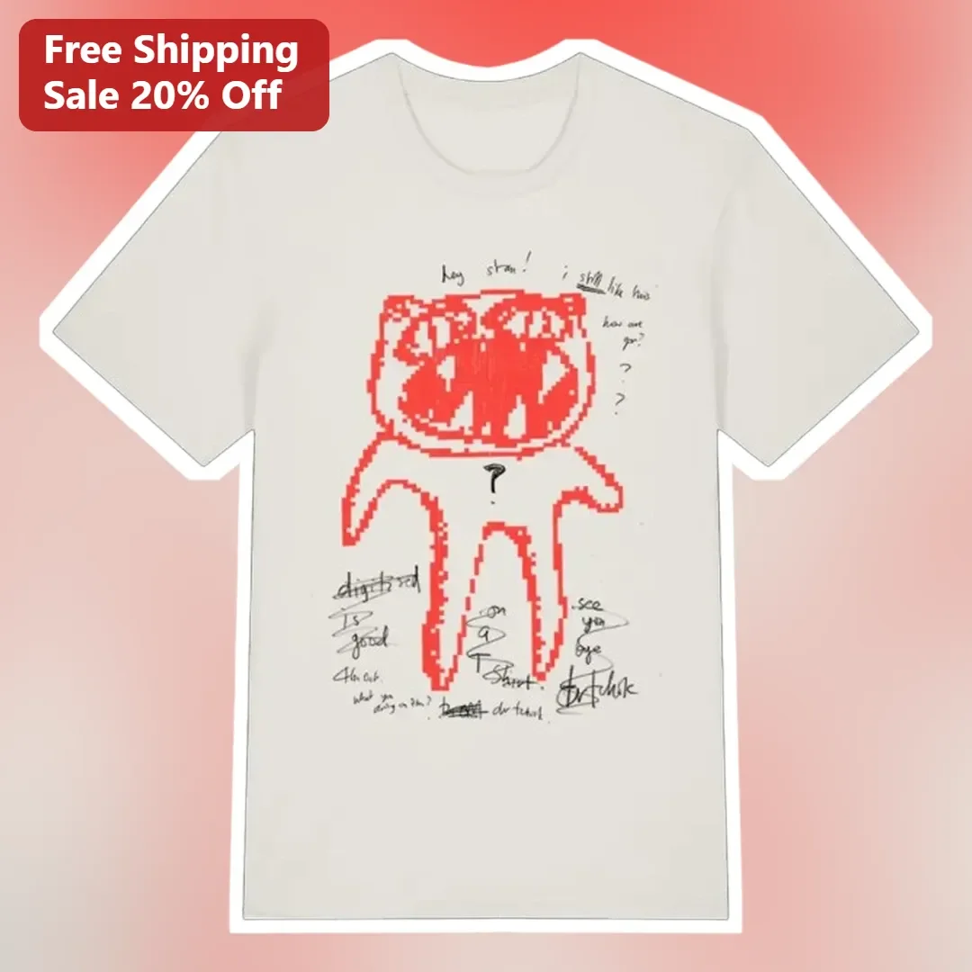 Red Pixel Monster Graffiti Tee Lo-fi Glitch Art Streetwear Shirt