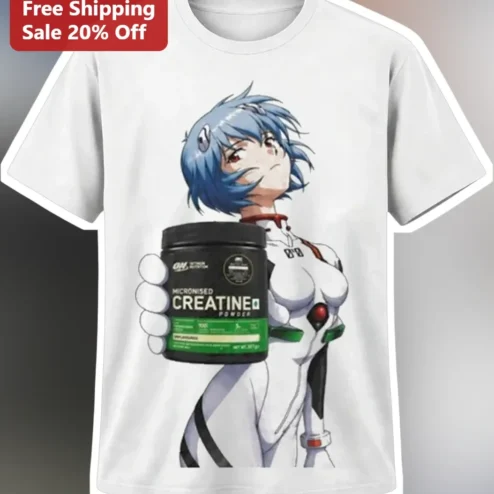 Rei Ayanami Creatine Gym Meme Anime Tee Neon Genesis Evangelion Workout Humor Shirt