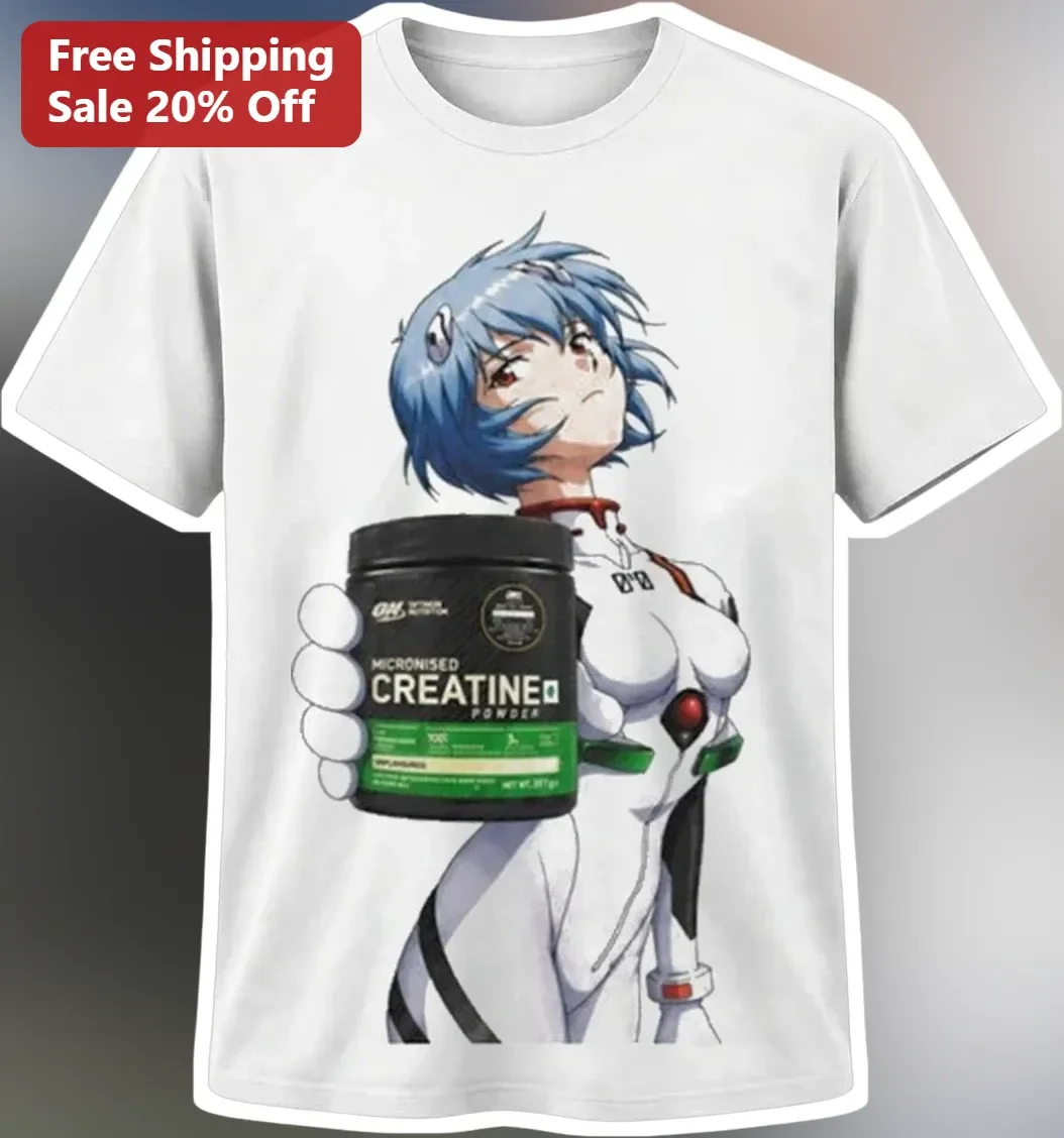 Rei Ayanami Creatine Gym Meme Anime Tee Neon Genesis Evangelion Workout Humor Shirt