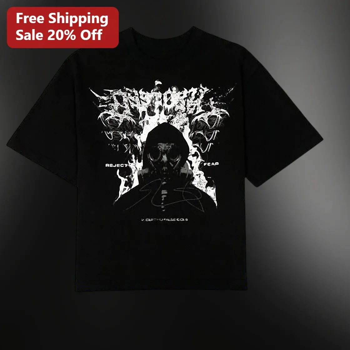 REJECT FEAR Oversized Graphic Tee Black Metal Aesthetic Streetwear Shirt