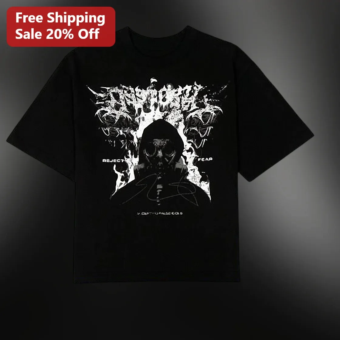 Reject Fear Tee Heavy Metal Gas Mask Graphic Shirt Dark Aesthetic Streetwear