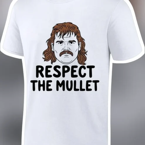Respect The Mullet Graphic Tee Funny Retro Hairstyle Shirt for Men Women