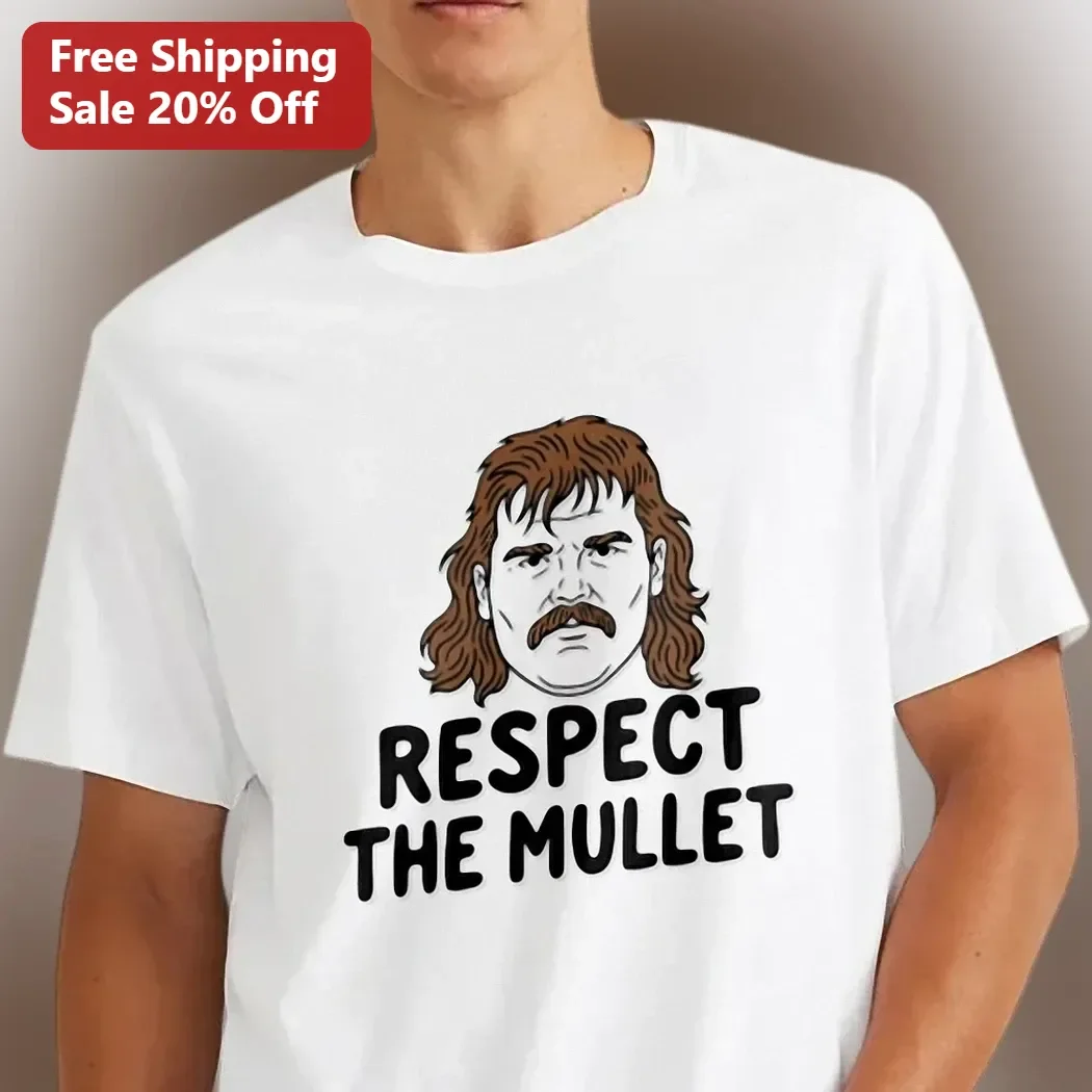 Respect The Mullet Graphic Tee Funny Retro Hairstyle Shirt for Men Women
