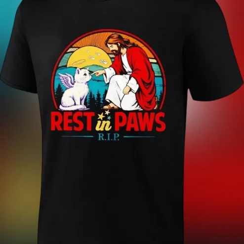 Rest In Paws R.I.P. Jesus Cat Memorial Tee Pet Loss Gift