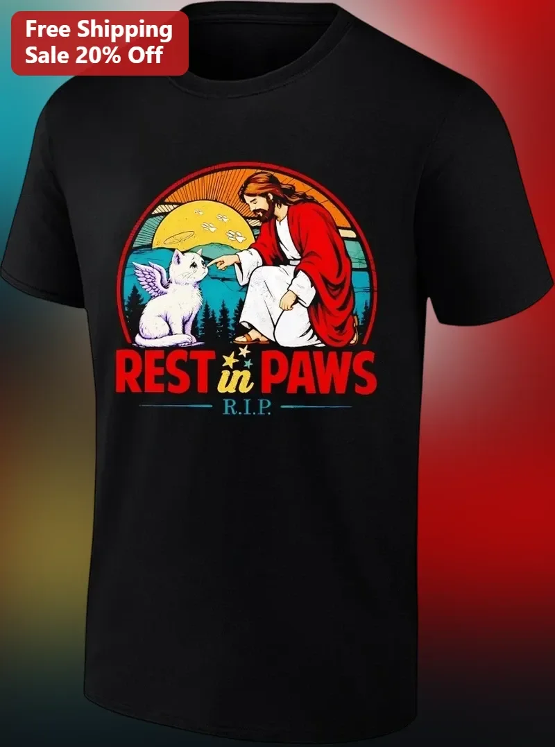 Rest In Paws R.I.P. Jesus Cat Memorial Tee Pet Loss Gift