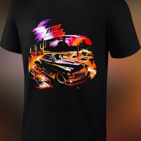 Retro Classic Car Desert Sunset Graphic Tee Vintage Synthwave Hot Rod Style Gift for Men Women