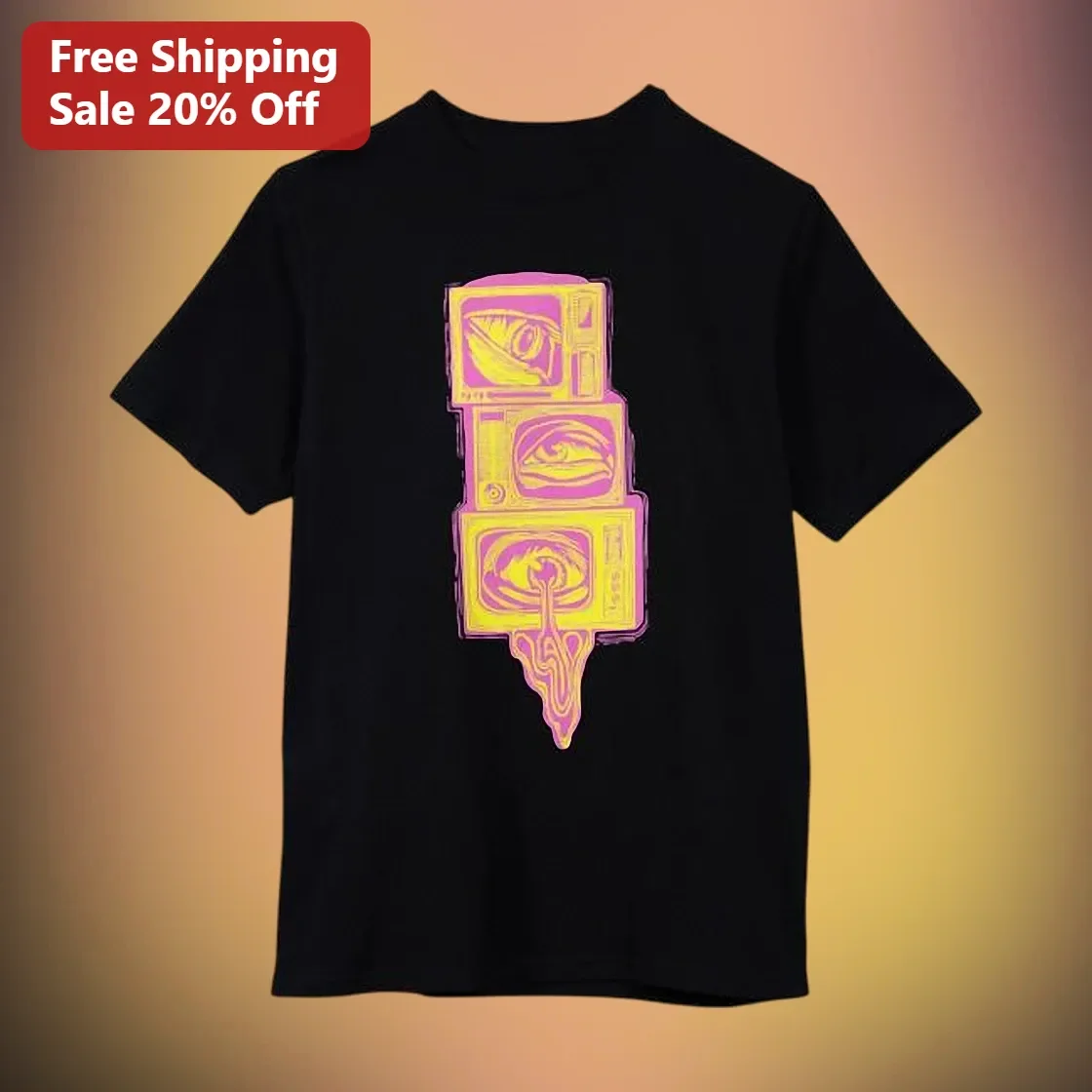 Retro TV Eye Stack Graphic Tee Surreal Y2K Vintage Television Art Shirt