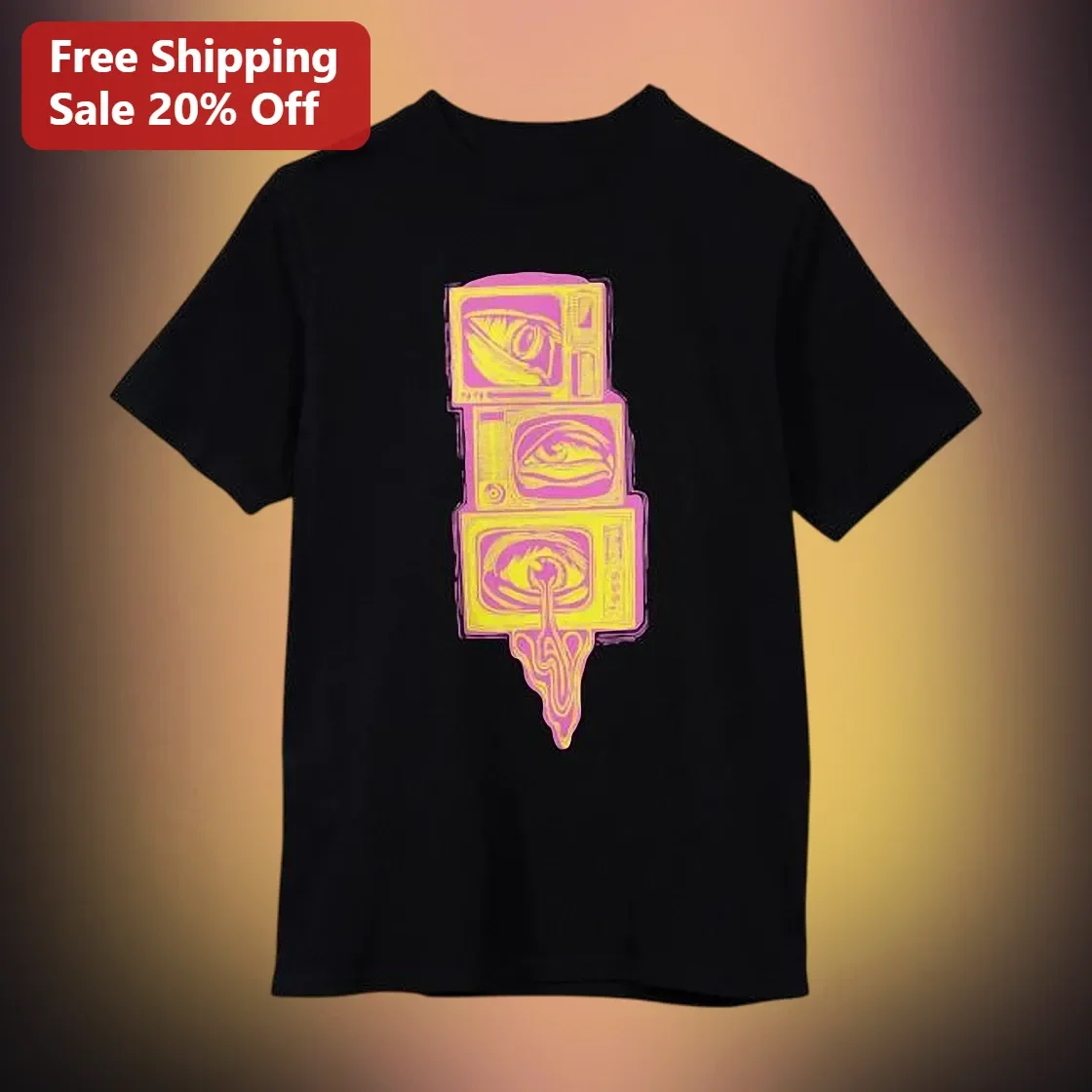 Retro TV Eye Stack Vaporwave Graphic Tee Surreal Neon Melting Television Art Shirt