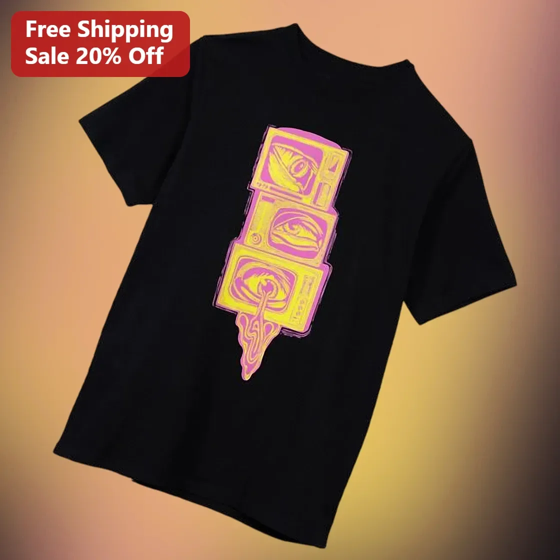 Retro TV Eye Surrealism Graphic Tee Vaporwave Psychedelic Neon Art Shirt