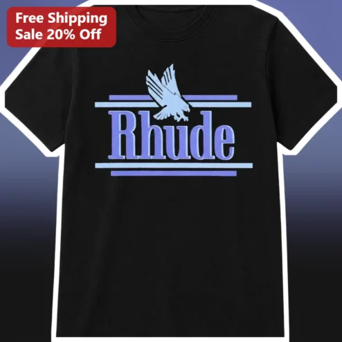 Rhude Tee Black Bird Logo Vintage Streetwear Graphic Cotton Shirt for Men