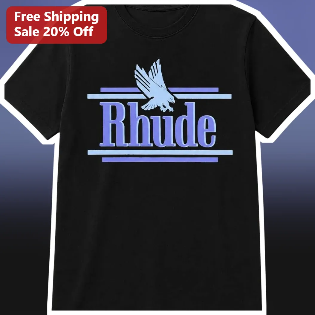 Rhude Tee Black Bird Logo Vintage Streetwear Graphic Cotton Shirt for Men