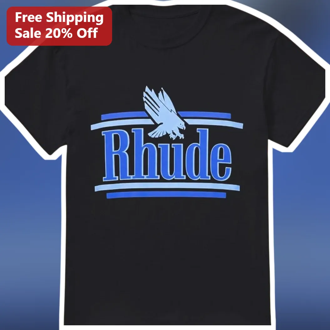Rhude Tee Black Blue Hawk Graphic Streetwear Shirt