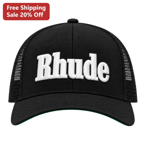 Rhude Trucker Hat Black Embroidered Logo Mesh Back Streetwear Cap