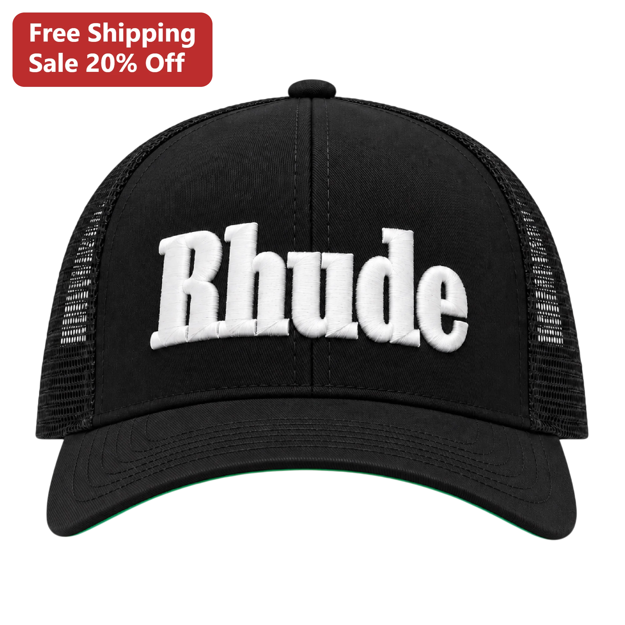 Rhude Trucker Hat Black Embroidered Logo Mesh Back Streetwear Cap