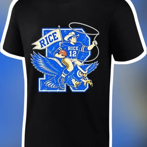 Rice Tee Vintage Cowboy Football Mascot Design Cotton Shirt
