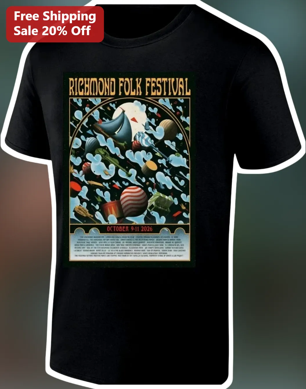 Richmond Folk Festival Tee Vintage Retro Poster Graphic T-Shirt for Men Women