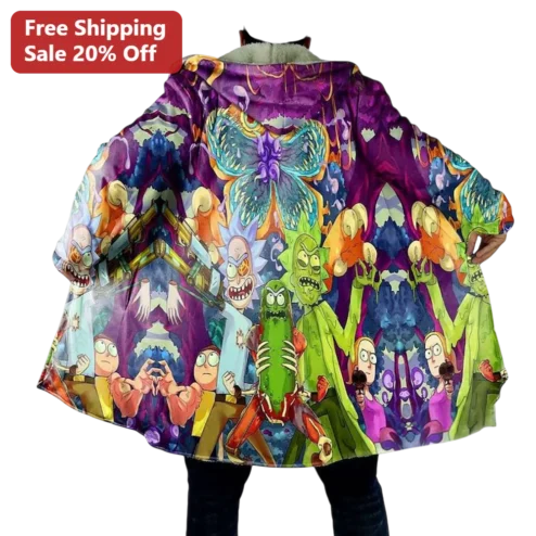 Rick and Morty Psychedelic Hooded Blanket Evil Morty Pickle Rick Wearable Fleece for Fans