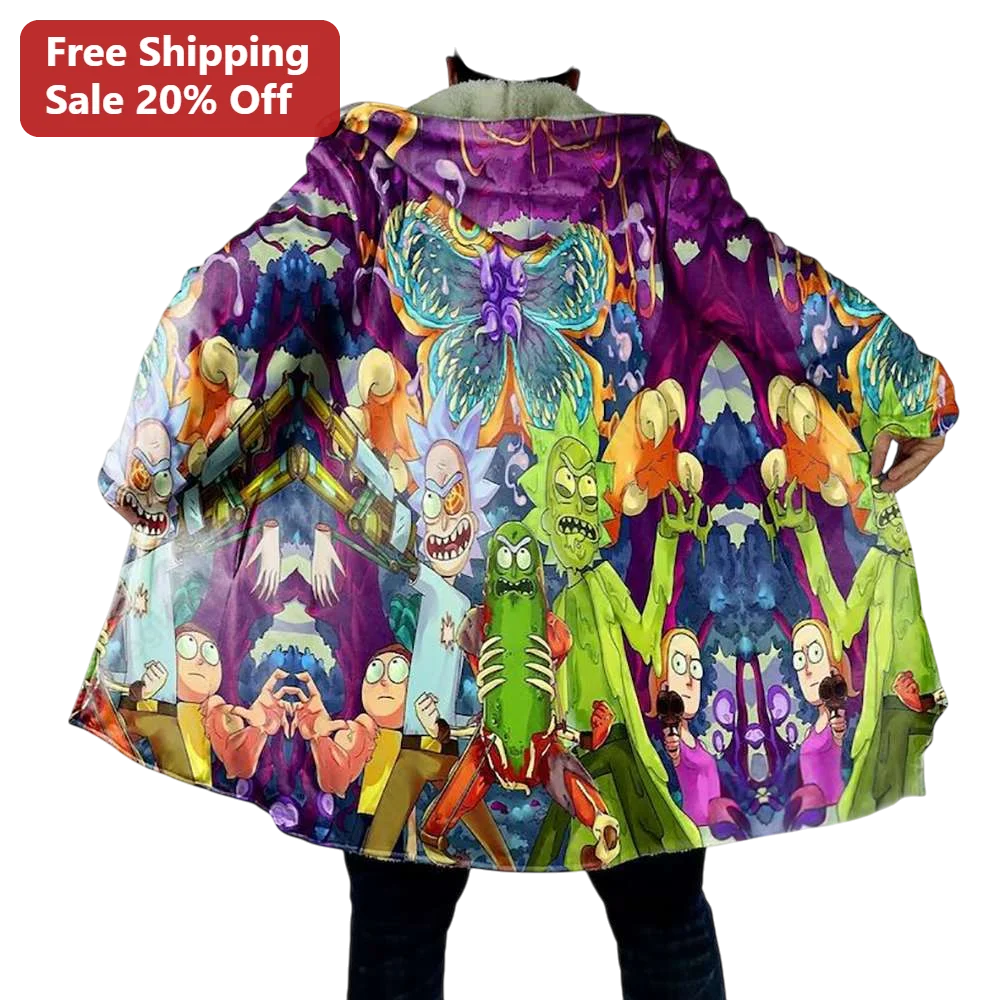 Rick and Morty Psychedelic Hooded Blanket Evil Morty Pickle Rick Wearable Fleece for Fans